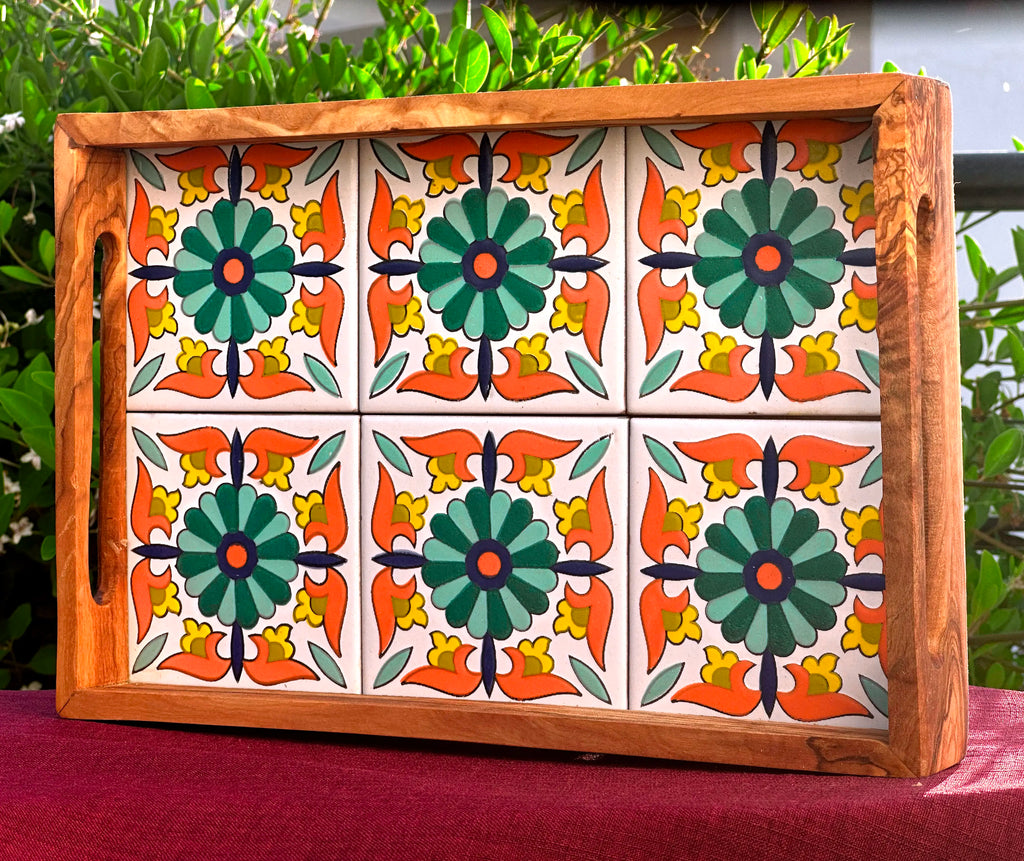 Plateau en Bois d'Olivier et Céramique (30x20cm)