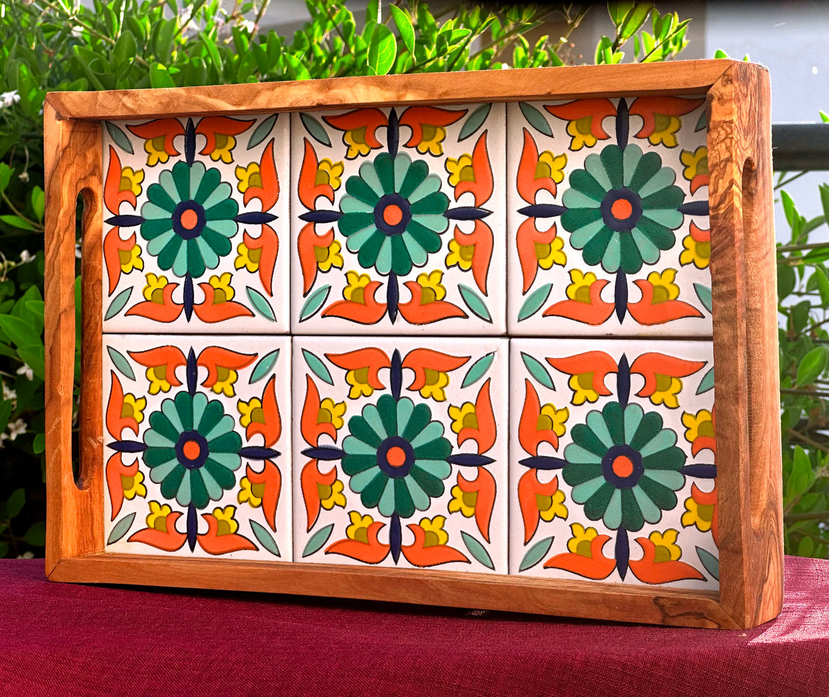 Plateau en Bois d'Olivier et Céramique (30x20cm)